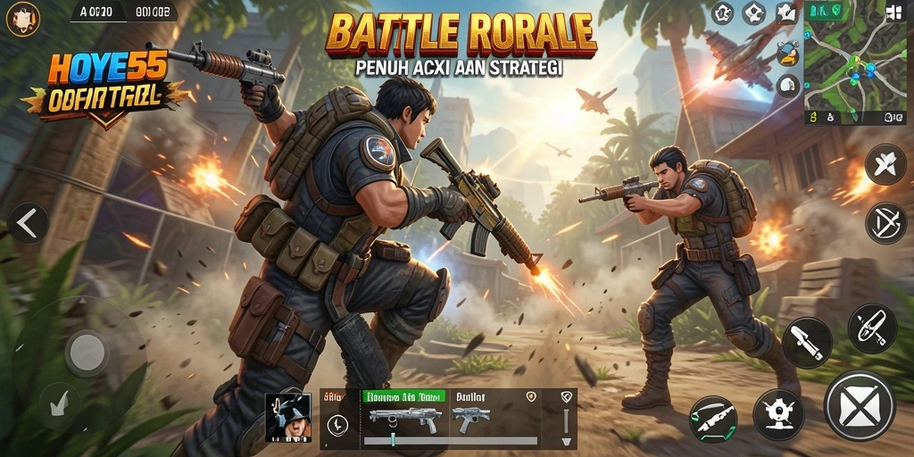 Gambaran gameplay seru dalam pertempuran Battle Royale HOYE55.