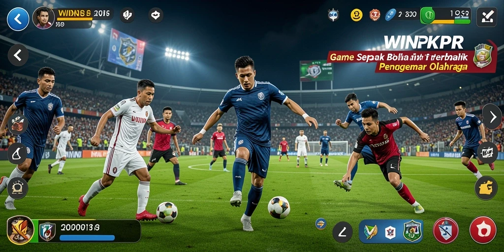 Tampilan gameplay seru dalam WINPKR yang memperlihatkan aksi di lapangan sepak bola.
