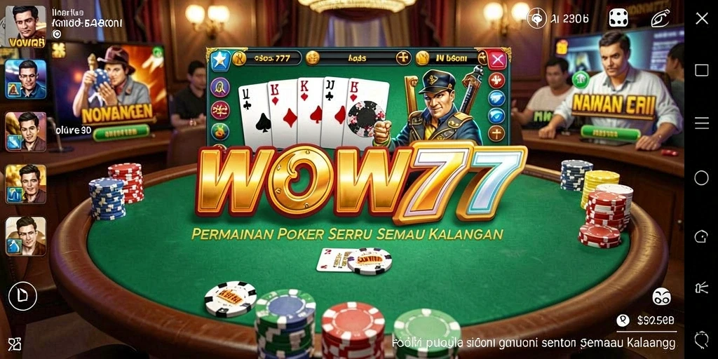 Tampilan gameplay poker menarik di WOW77 dengan pemain yang berpartisipasi.